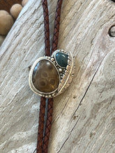 Load image into Gallery viewer, Petoskey Stone/ Leland Blue Feather Bolo Tie