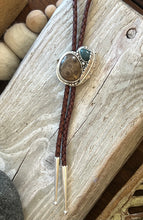 Load image into Gallery viewer, Petoskey Stone/ Leland Blue Feather Bolo Tie