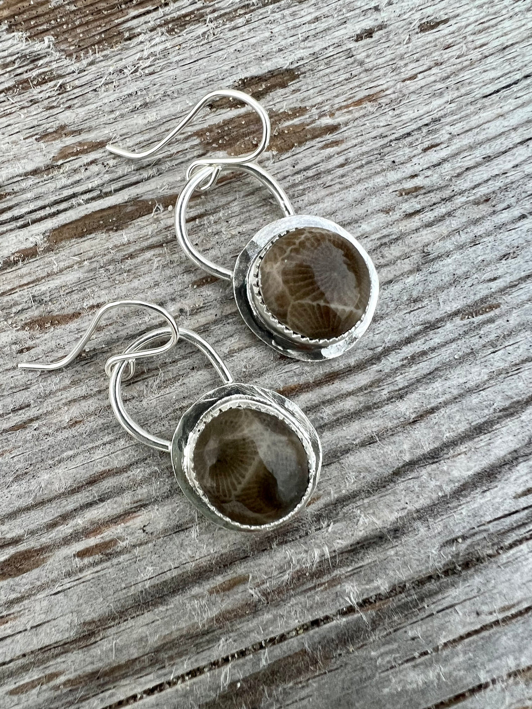 Petoskey Stone Hammered Earrings