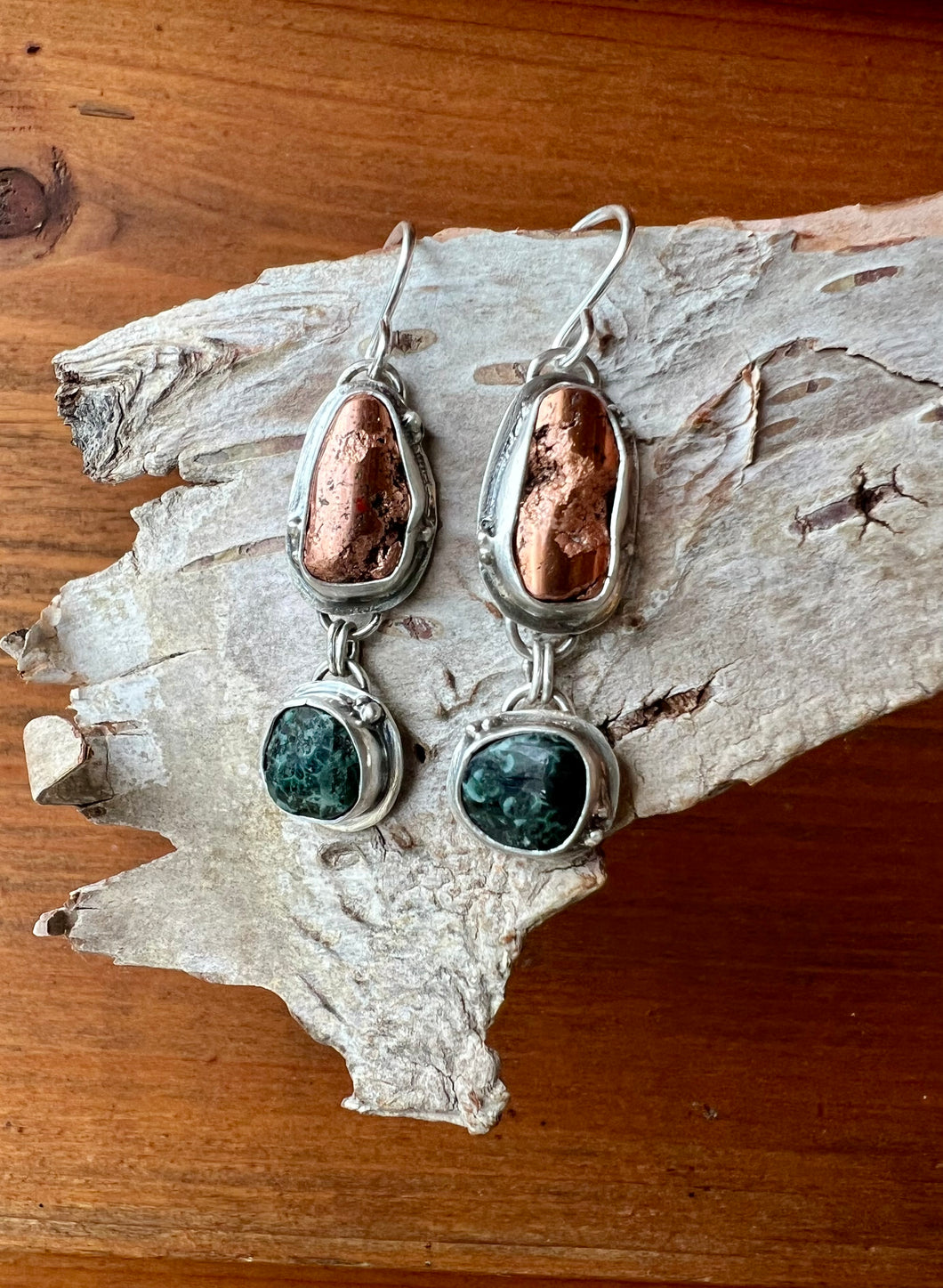 Isle Royale Greenstone & Michigan Copper Earrings