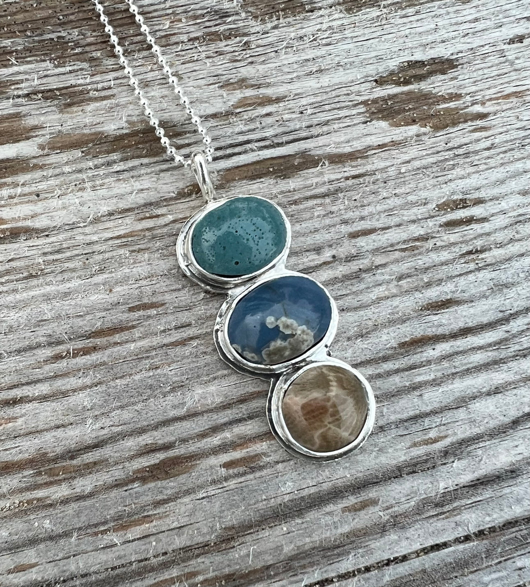 Triple Stone Cairn Necklace #3