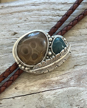 Load image into Gallery viewer, Petoskey Stone/ Leland Blue Feather Bolo Tie
