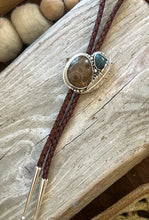 Load image into Gallery viewer, Petoskey Stone/ Leland Blue Feather Bolo Tie
