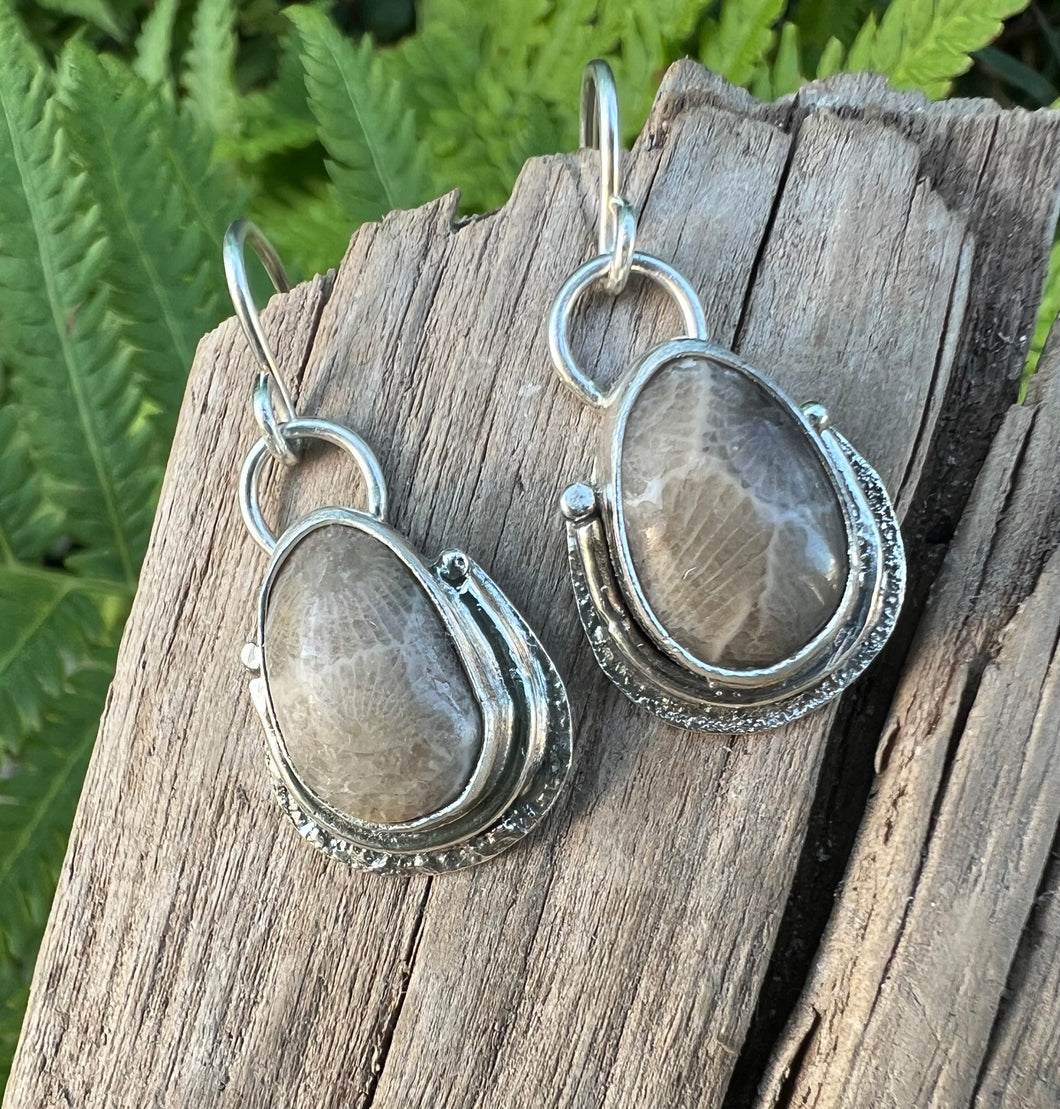 Petoskey Stone Fan Earrings