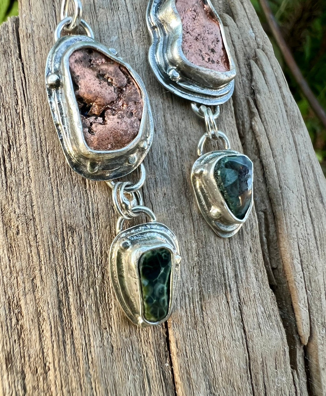 Isle Royale Greenstone & Michigan Copper Earrings