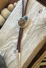 Load image into Gallery viewer, Petoskey Stone/ Leland Blue Feather Bolo Tie
