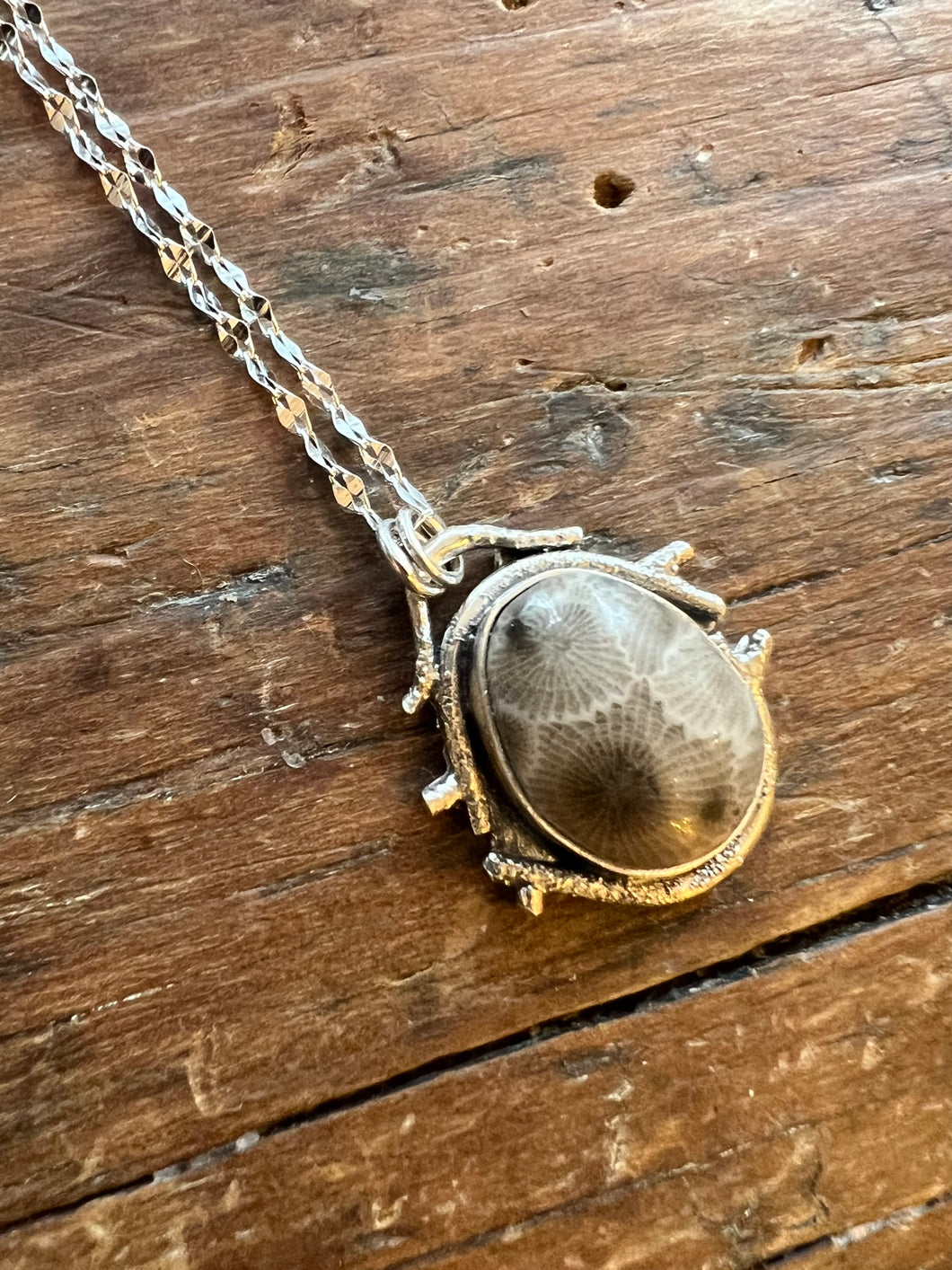 Small Petoskey Stone Twig Necklace