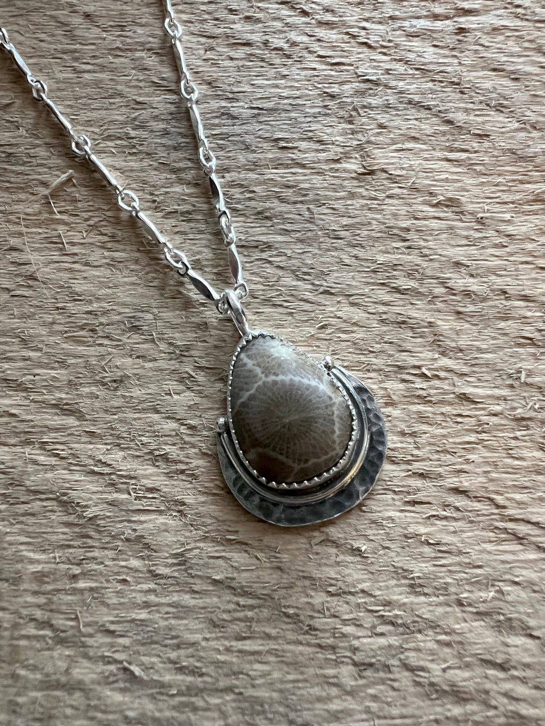 Petoskey Stone Hammered Necklace