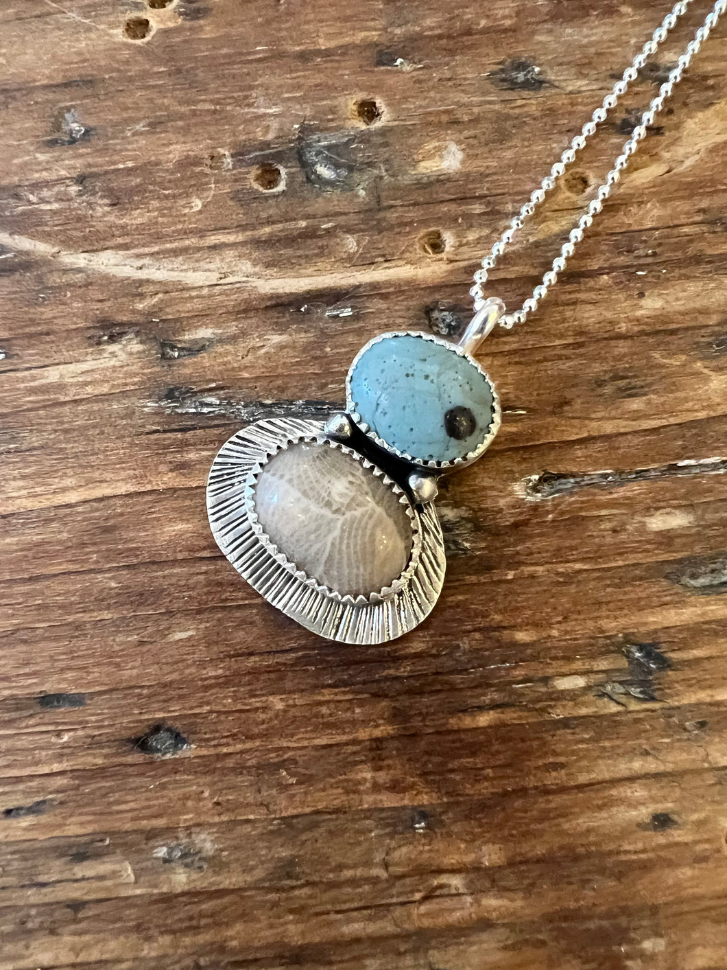 Leland Blue/ Petoskey Stone Fly Fishing Necklace #3