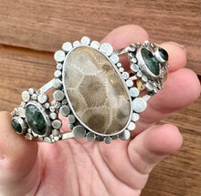 Load image into Gallery viewer, Isle Royale Greenstone &amp; Petoskey Stone Statement Cuff
