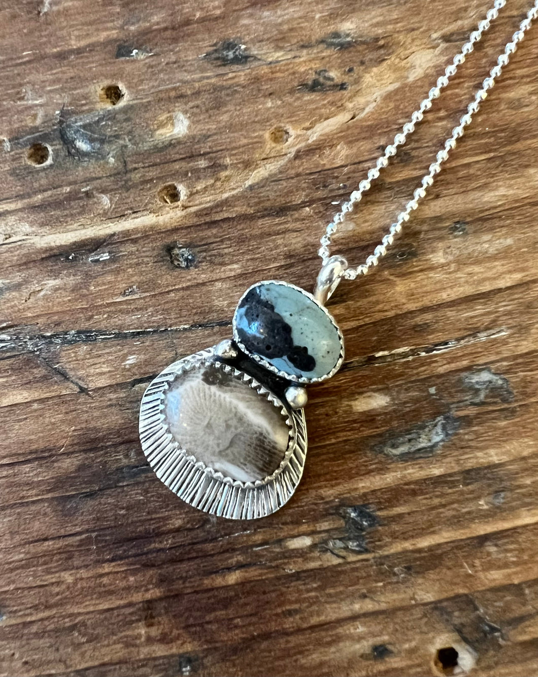 Leland Blue/ Petoskey Stone Fly Fishing Necklace #2