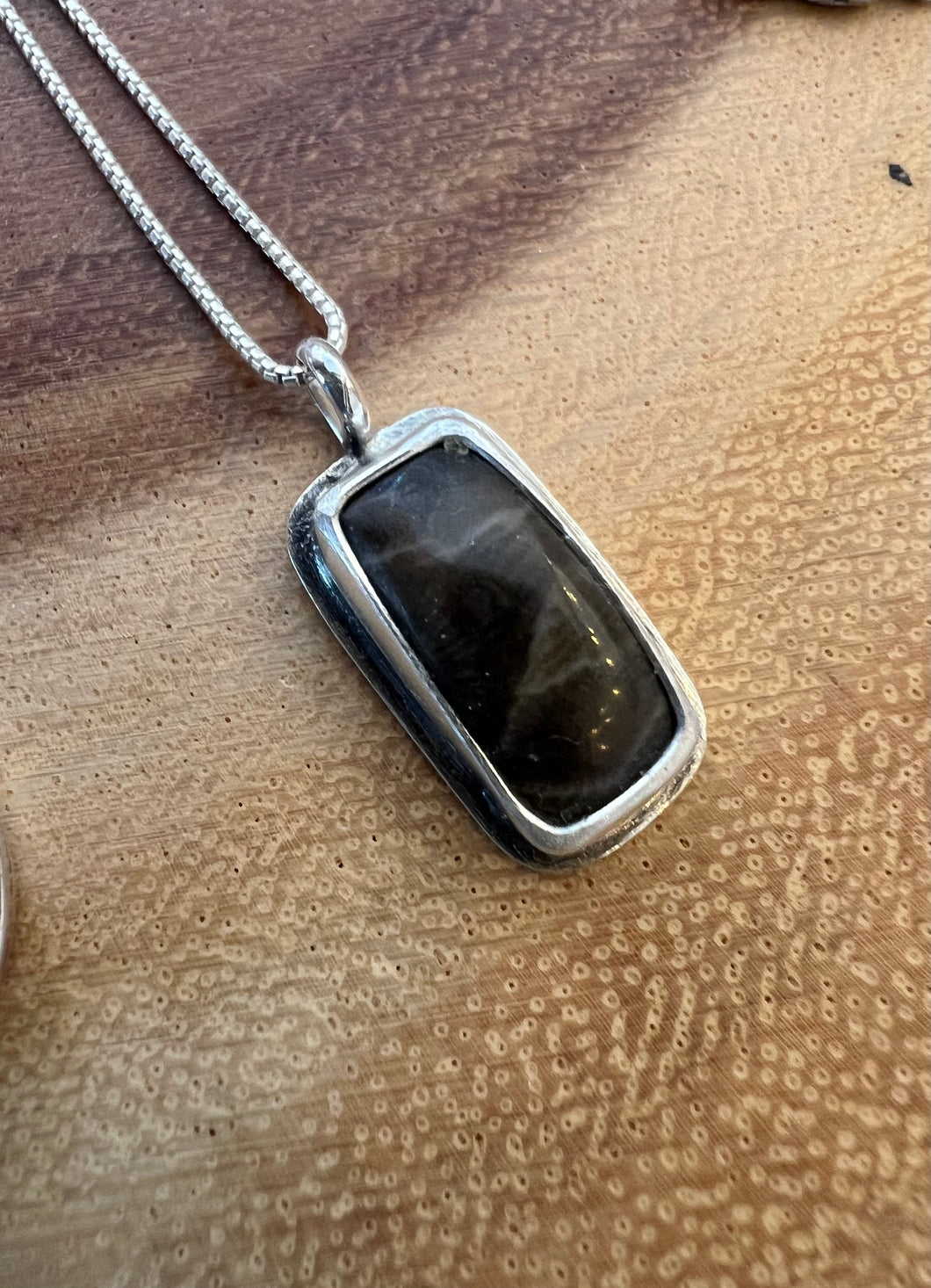 Simple Rectangle Petoskey Stone Necklace