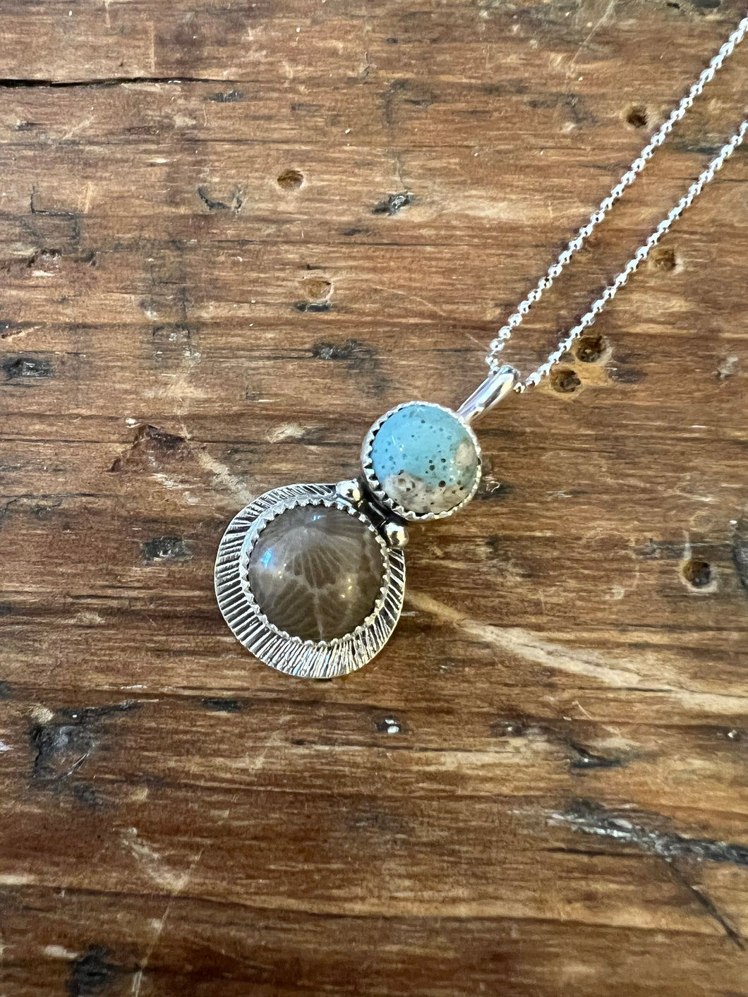 Leland Blue/ Petoskey Stone Fly Fishing Necklace