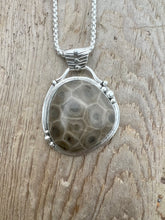 Load image into Gallery viewer, Oblong Petoskey Stone Driftwood Statement Necklace
