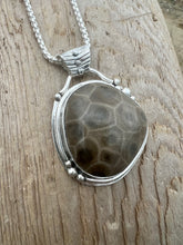 Load image into Gallery viewer, Oblong Petoskey Stone Driftwood Statement Necklace
