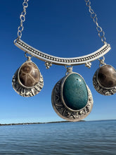 Load image into Gallery viewer, Triple Stone Leland Blue &amp; Petoskey Stone Statement Necklace
