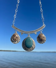 Load image into Gallery viewer, Triple Stone Leland Blue &amp; Petoskey Stone Statement Necklace
