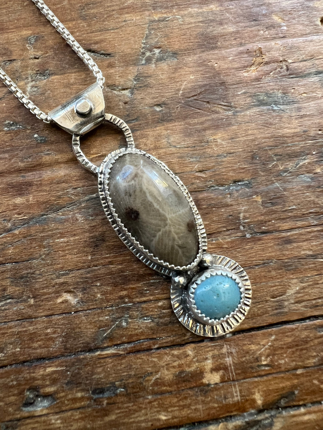 Large Leland Blue/ Petoskey Stone Fly Fishing Necklace