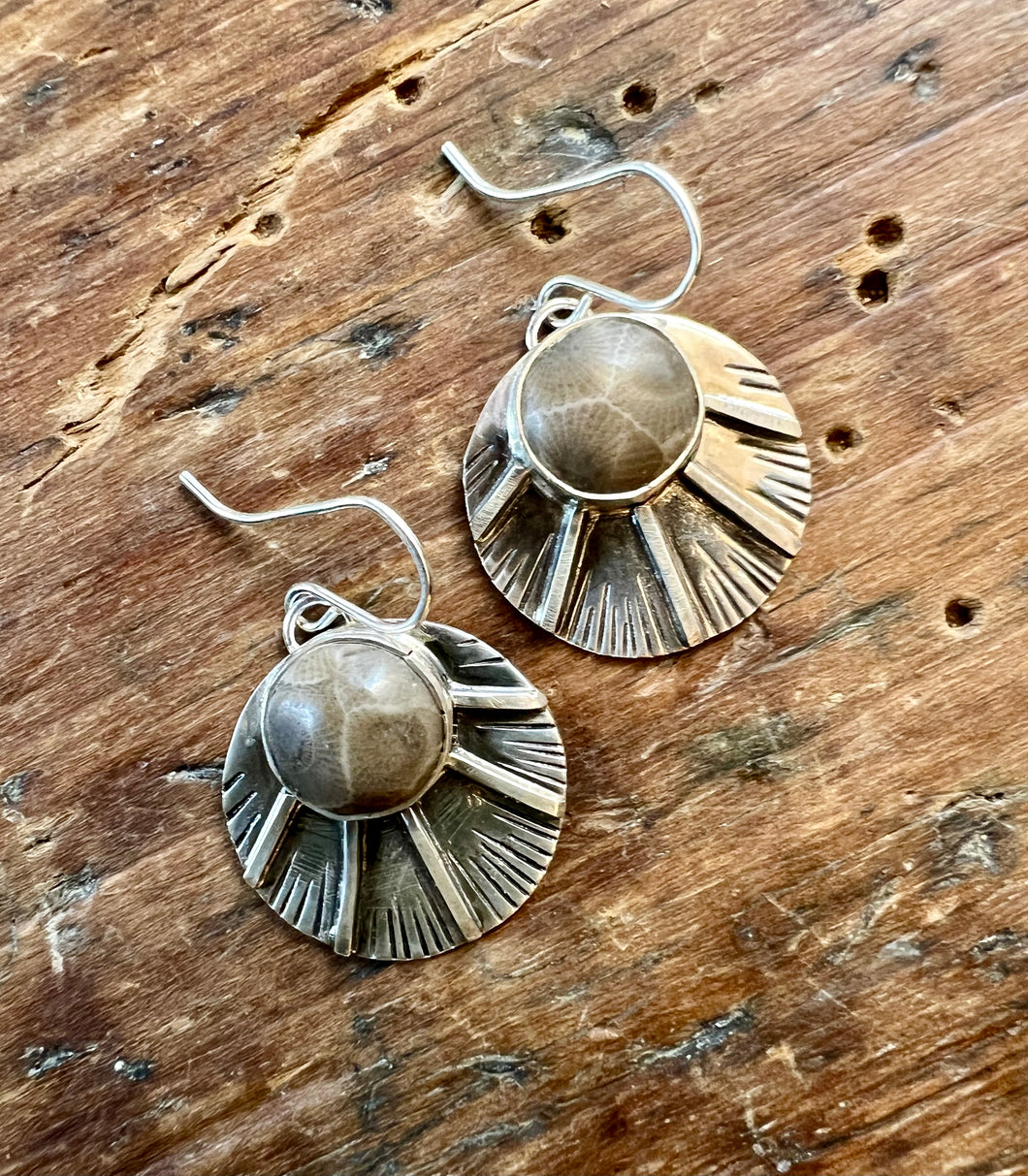 Petoskey Stone Sundial Earrings