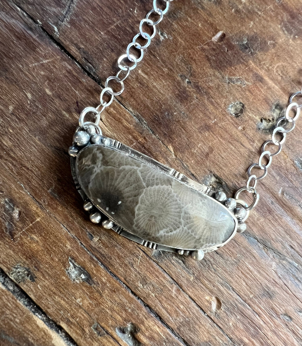 Horizontal Petoskey Stone Statement Necklace