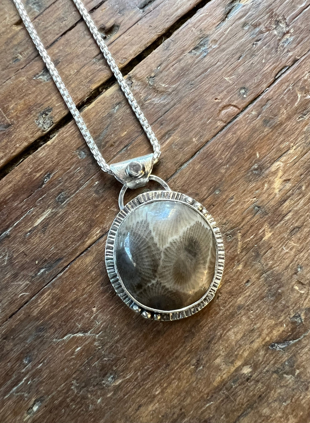 Petoskey Stone Stead & Stamped Necklace