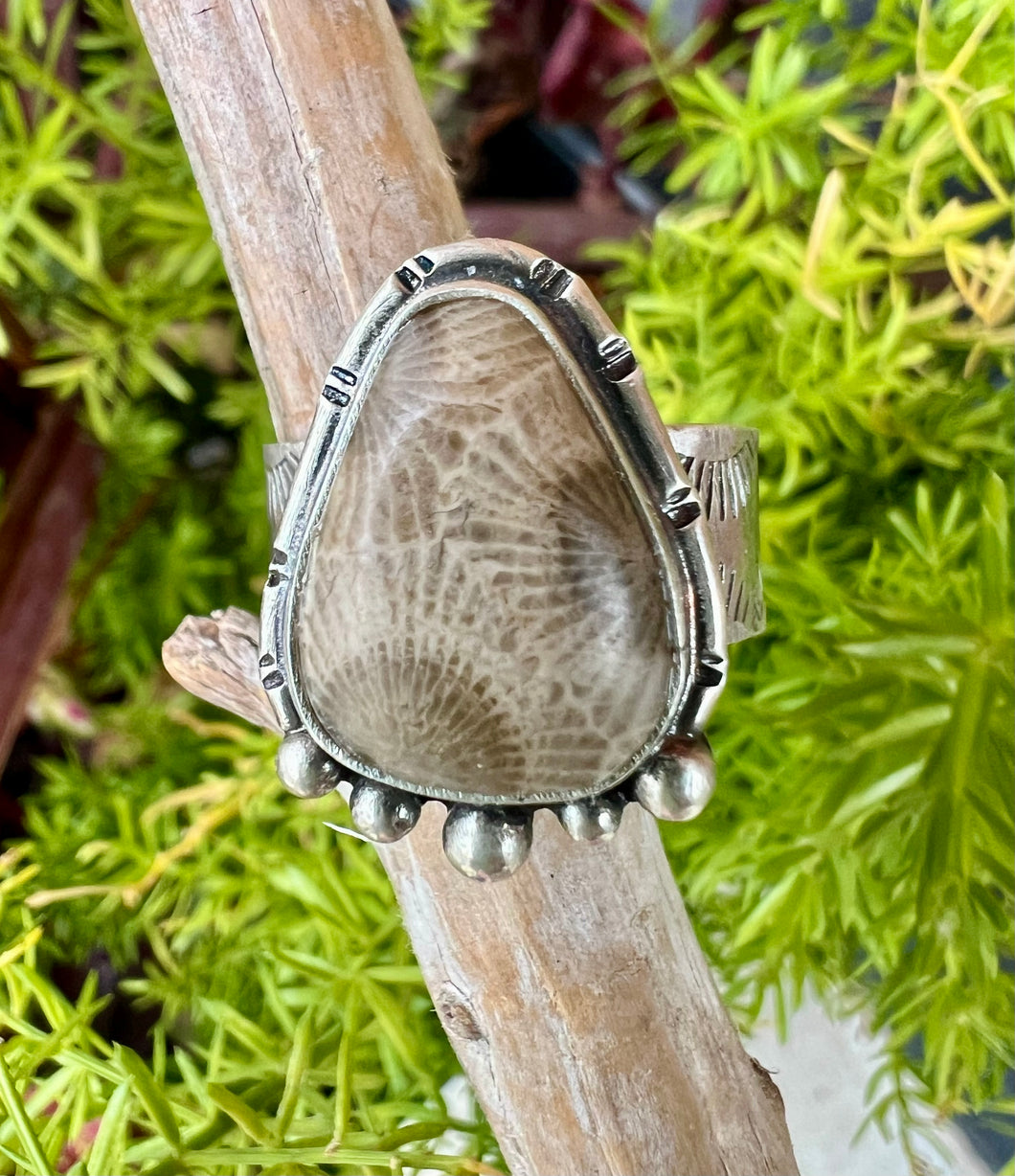 Teardrop Petoskey Stone Sunrise Ring