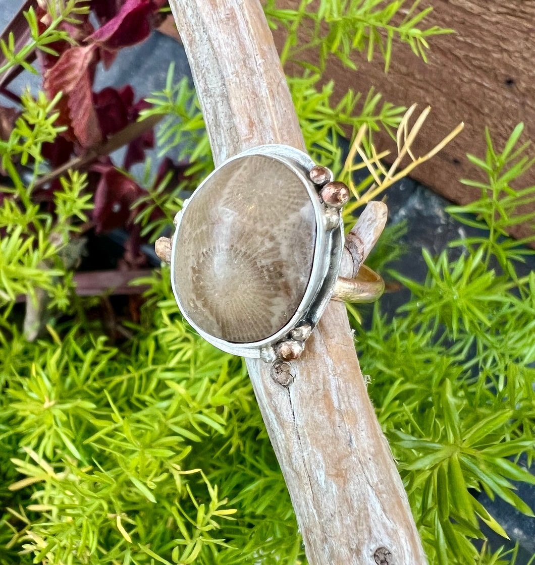 Mixed Metal Petoskey Stone Ring