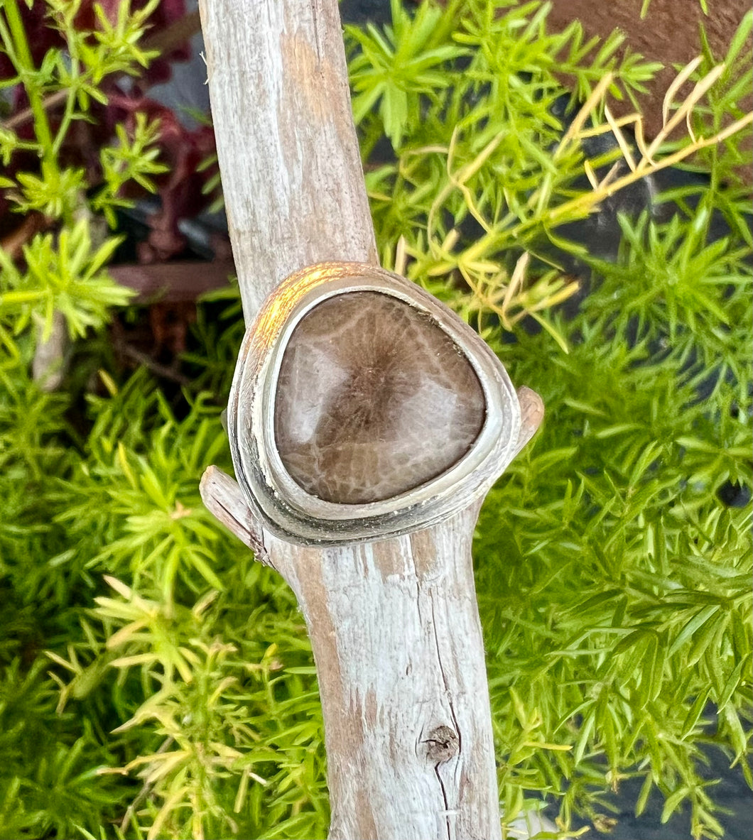 Hammered Petoskey Stone Ring