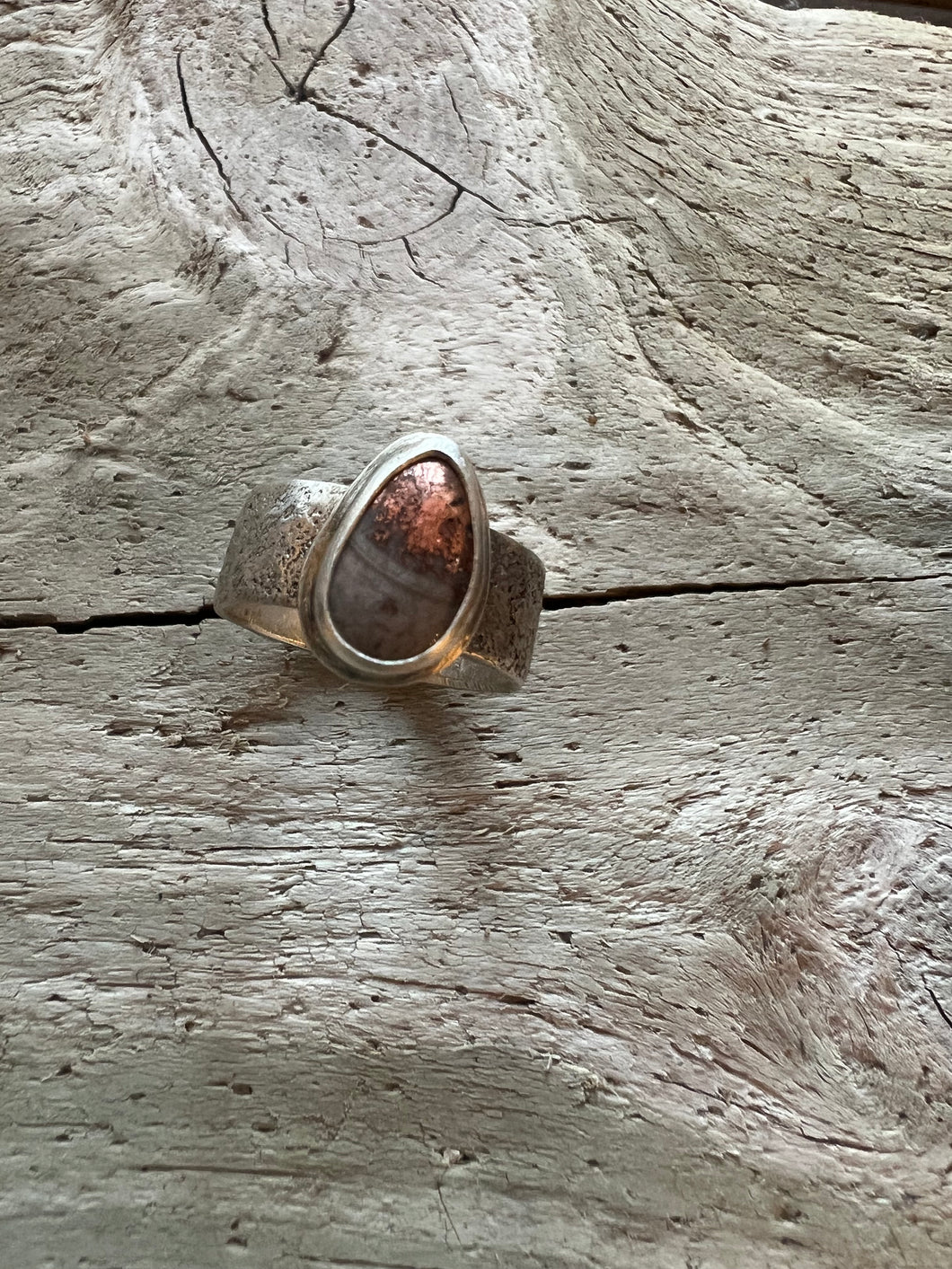 Copper Banded Lake Superior Agate Ring-Sz 5