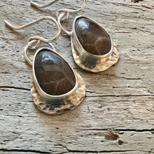 Load image into Gallery viewer, Petoskey Stone Hammered Earrings
