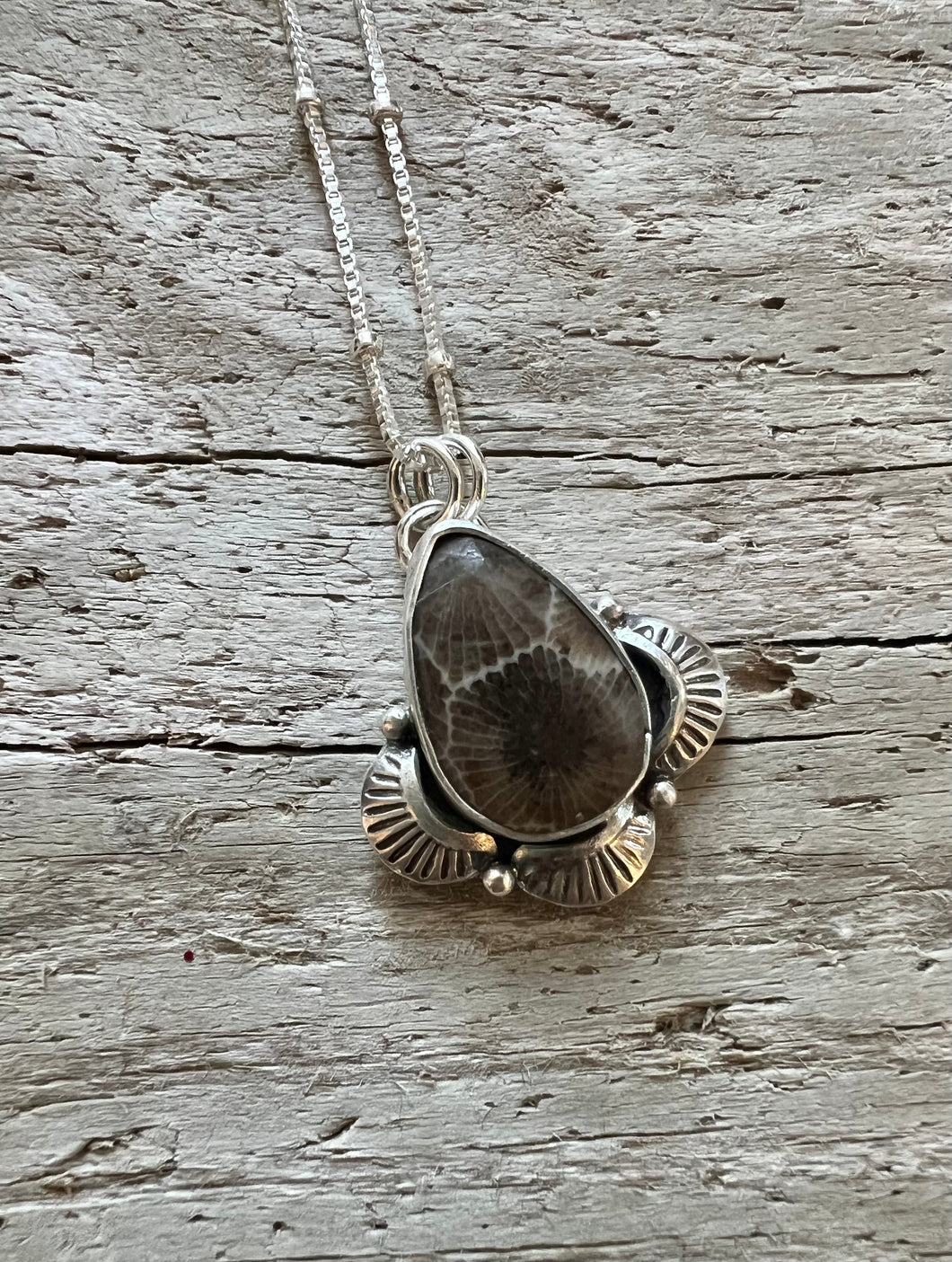 Boho Burst Petoskey Stone Necklace