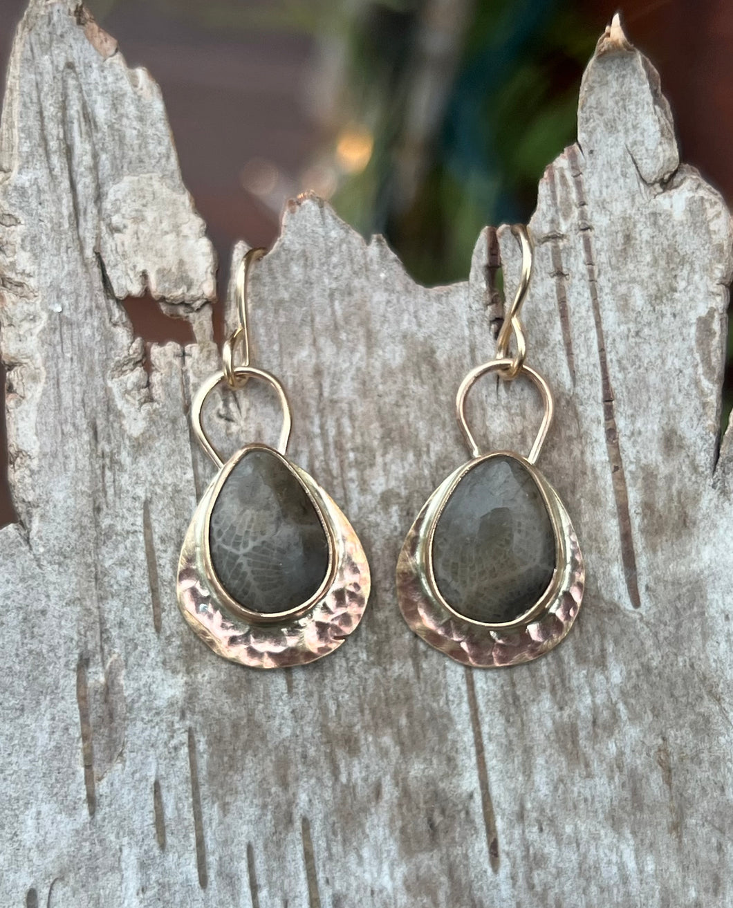 Yellow Gold Petoskey Stone Drops