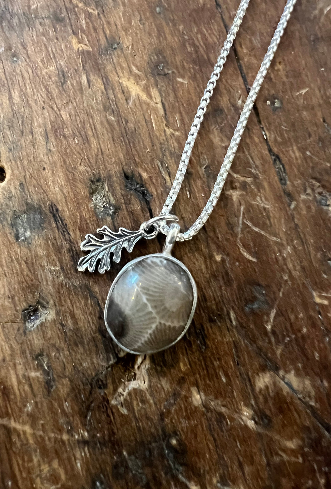 Petoskey Stone Leaf Charm Necklace